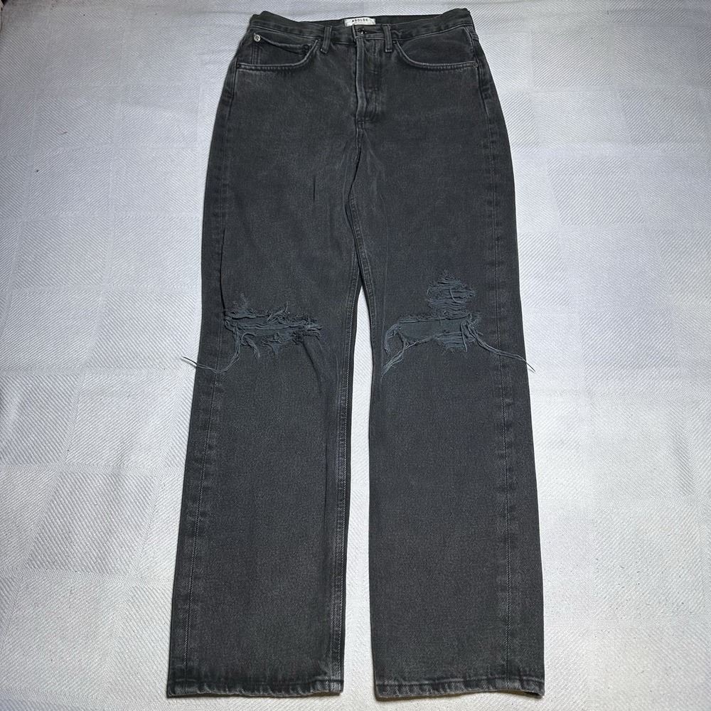AGOLDE 90s Mid Rise Loose Jeans‎ Size 26 Distressed Button Fly Faded Black